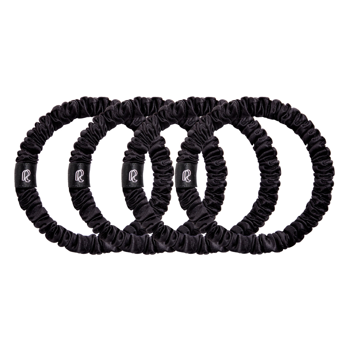 RENESSY Schmale Seiden-Scrunchies, 100% Bio-Seide, 4er-Set, 22 Momme 6A – Black
