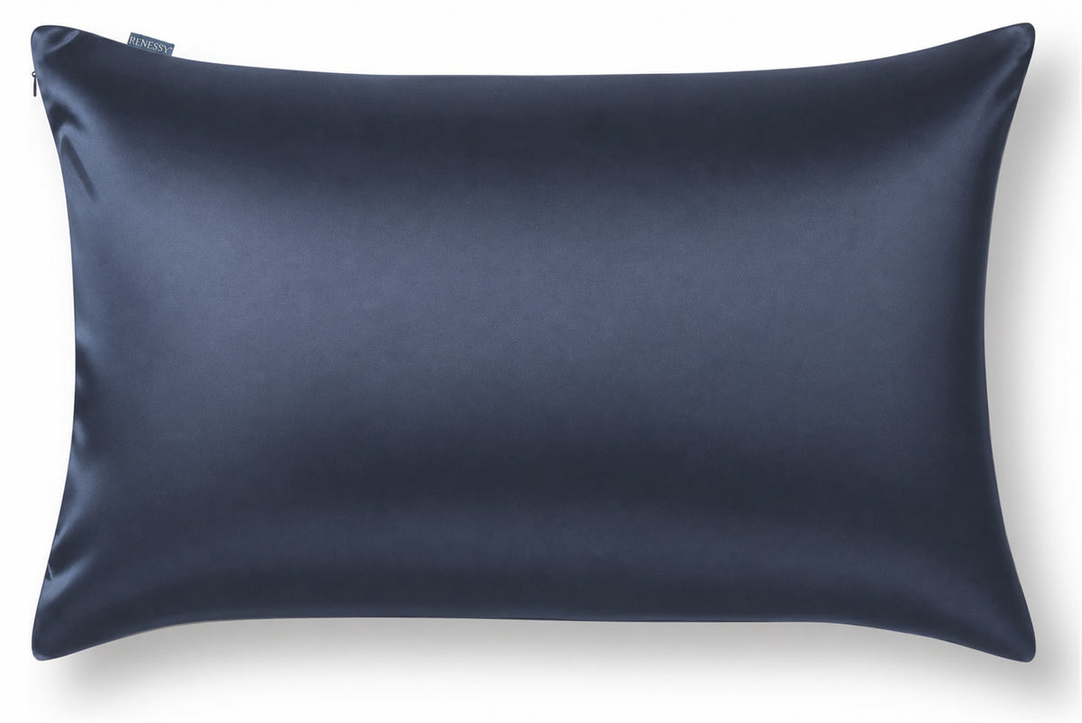 RENESSY Seidenkissenbezug aus 100% Bio-Seide, 22 Momme, 6A (40x80cm) – Navy Blue