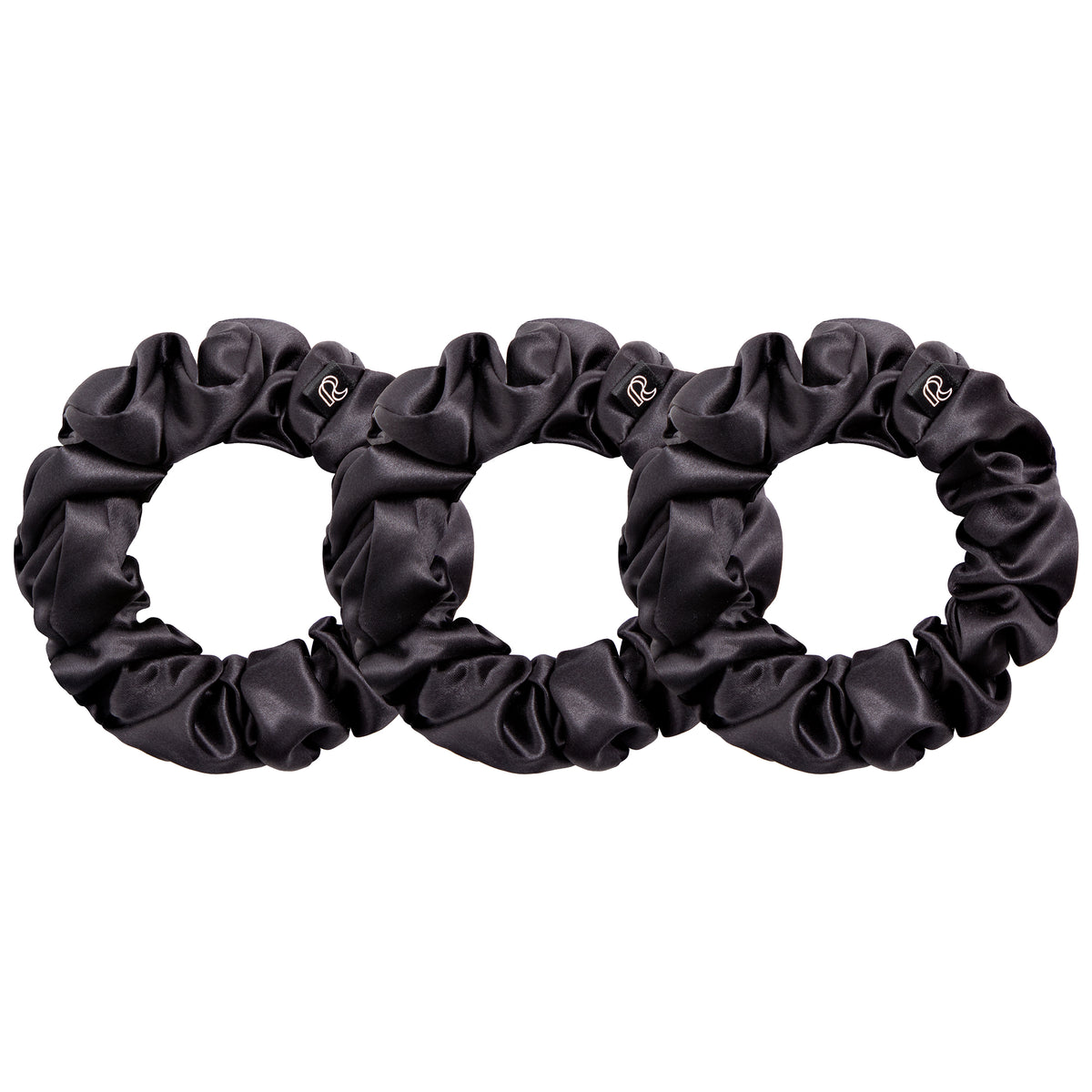 RENESSY Große Seiden-Scrunchies, 100% Bio-Seide, 3er-Set, 22 Momme 6A – Black
