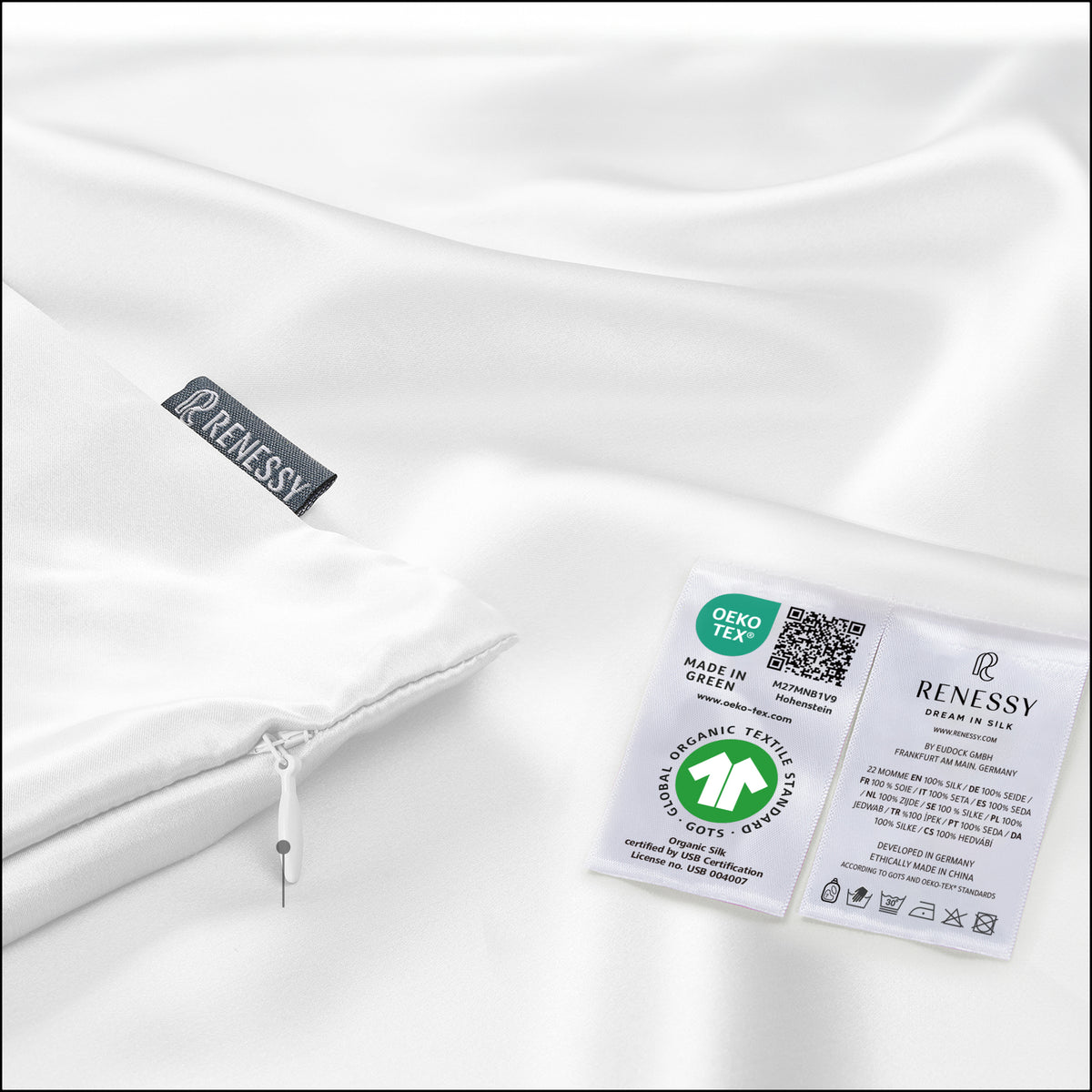 RENESSY Silk Pillowcase, 100% Organic Mulberry Silk, 22 Momme 6A (60x60cm) - PT05